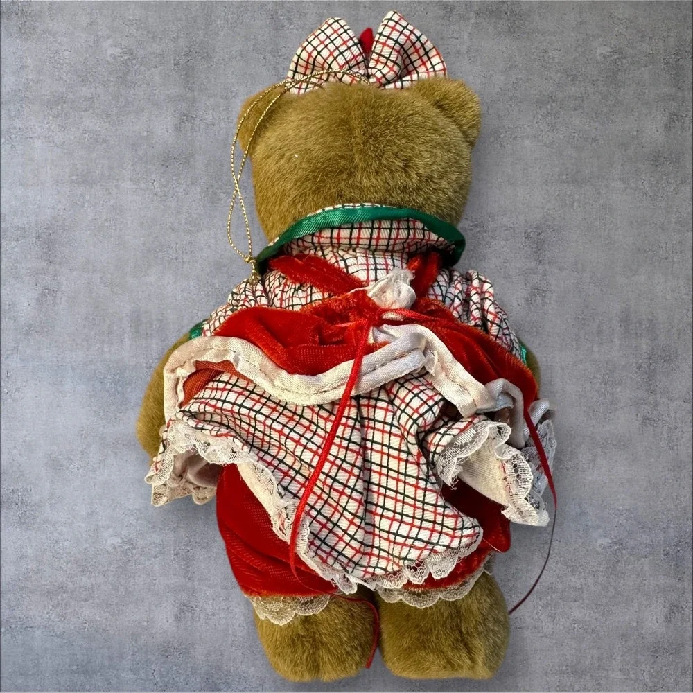 Vintage Dillards Plush‎ Teddy Bear Red Dress  Christmas Ornament